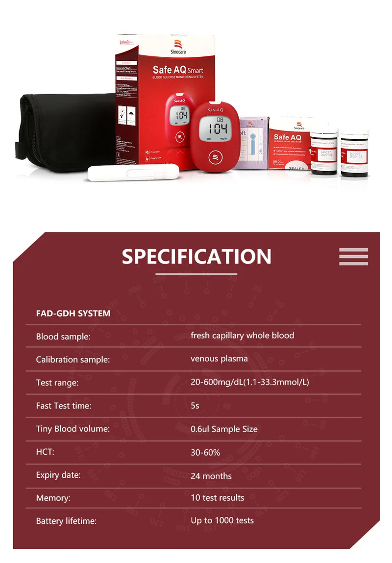 Safe AQ Blood Glucose Meter Kit – Fast Diabetes Blood Sugar Monitor