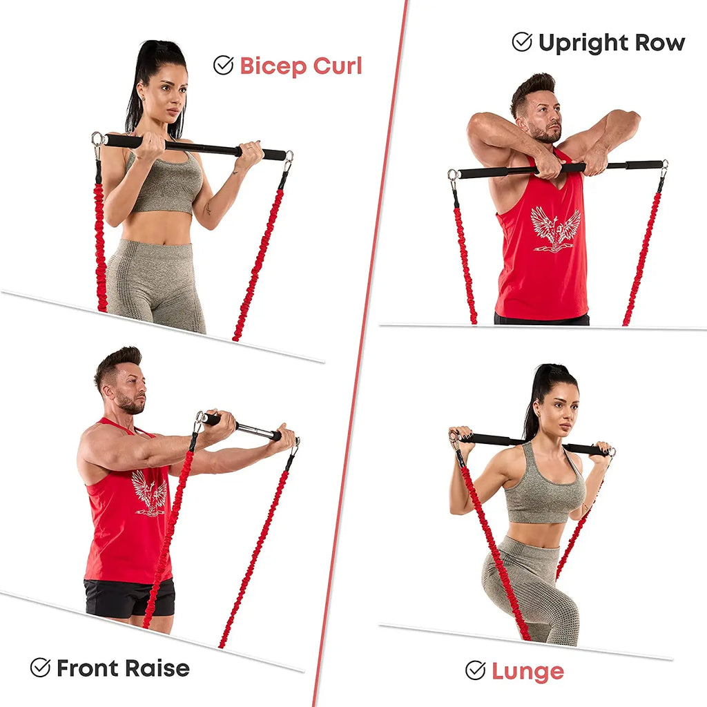 Workout Bar & Resistance Bands Set - Home Gym & Pilates