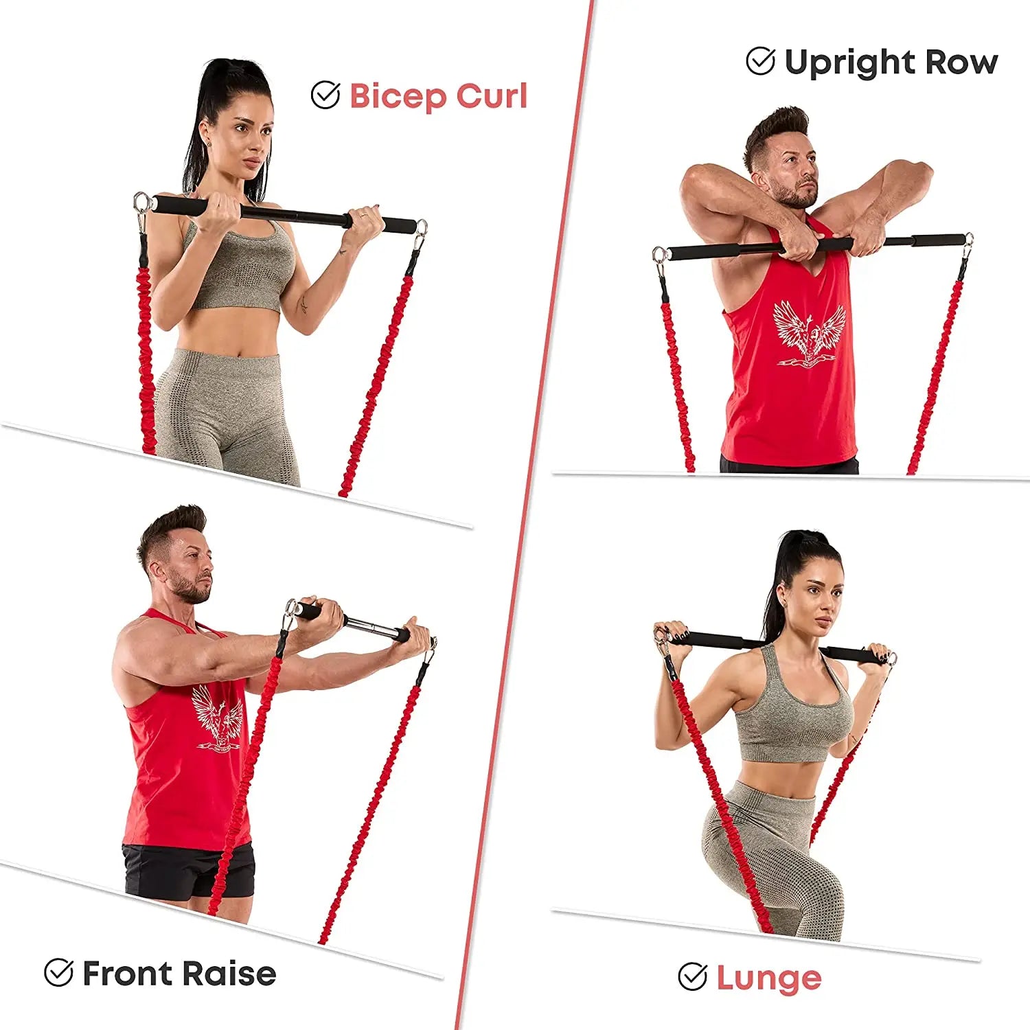 Workout Bar & Resistance Bands Set - Home Gym & Pilates