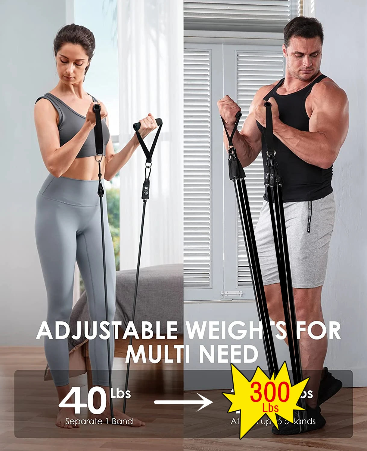 Workout Bar & Resistance Bands Set - Home Gym & Pilates