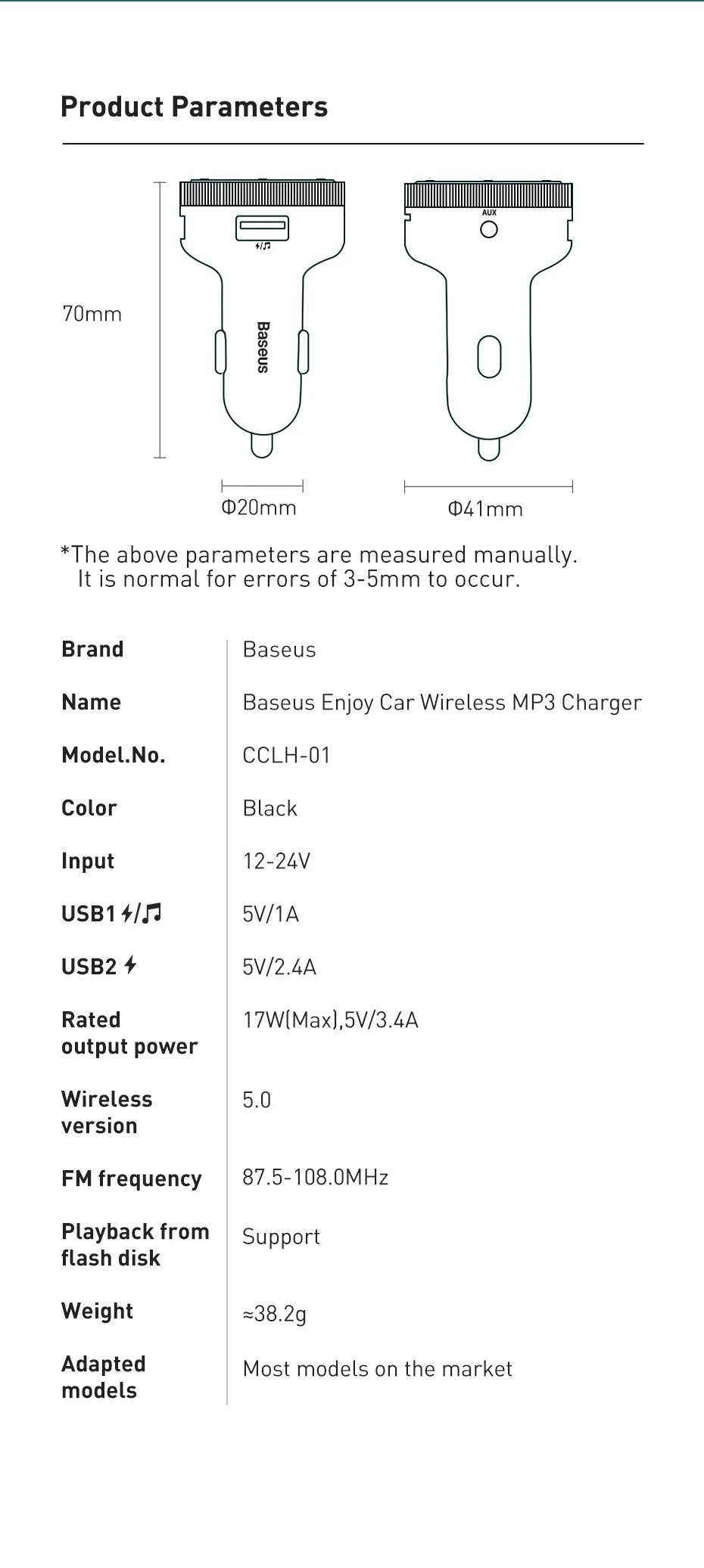 Baseus Bluetooth 5.0 FM Transmitter & Car Charger | Wireless Audio Hands-Free
