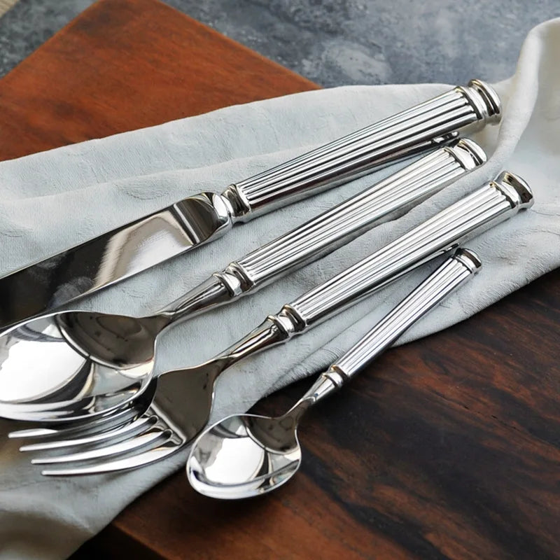 Europe Silver Luxury 18/10 Stainless Steel Roman Column Cutlery Set