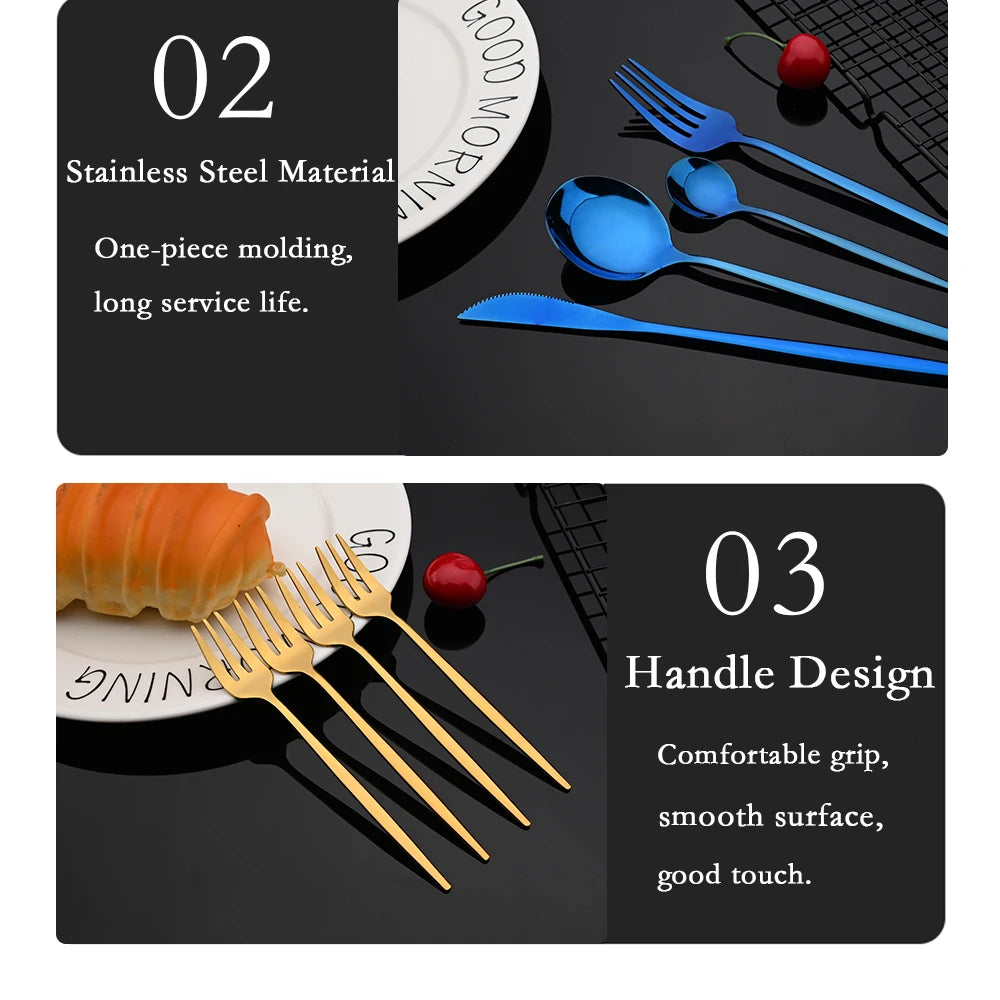 Vabena 30-Piece Black Gold Stainless Steel Dinnerware Set
