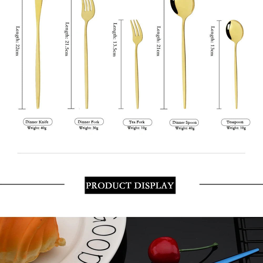 Vabena 30-Piece Black Gold Stainless Steel Dinnerware Set