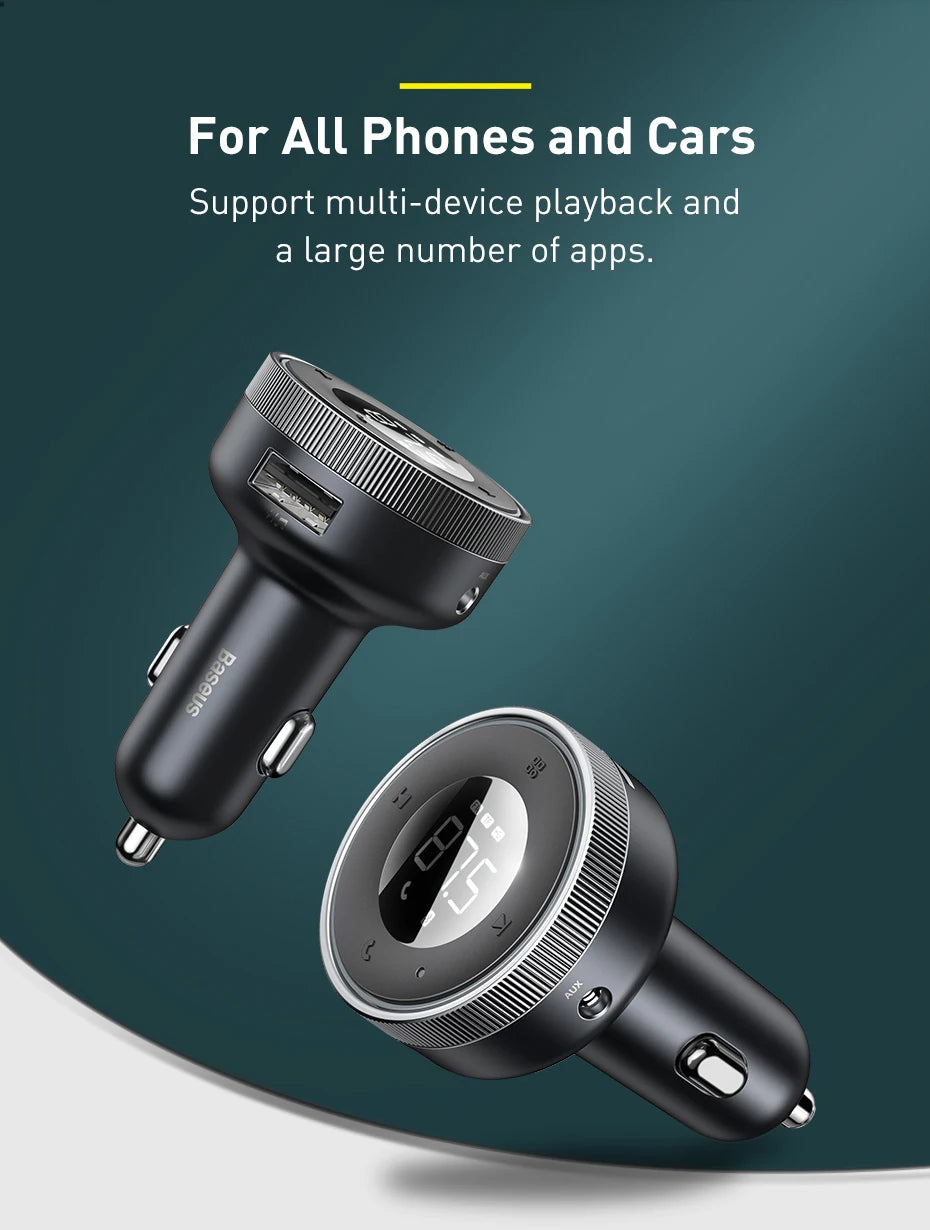 Baseus Bluetooth 5.0 FM Transmitter & Car Charger | Wireless Audio Hands-Free