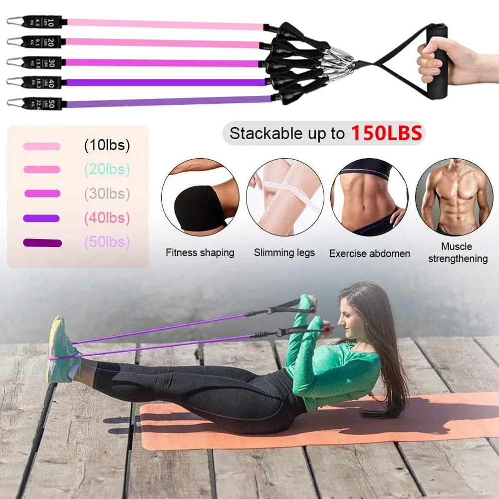 Workout Bar & Resistance Bands Set - Home Gym & Pilates