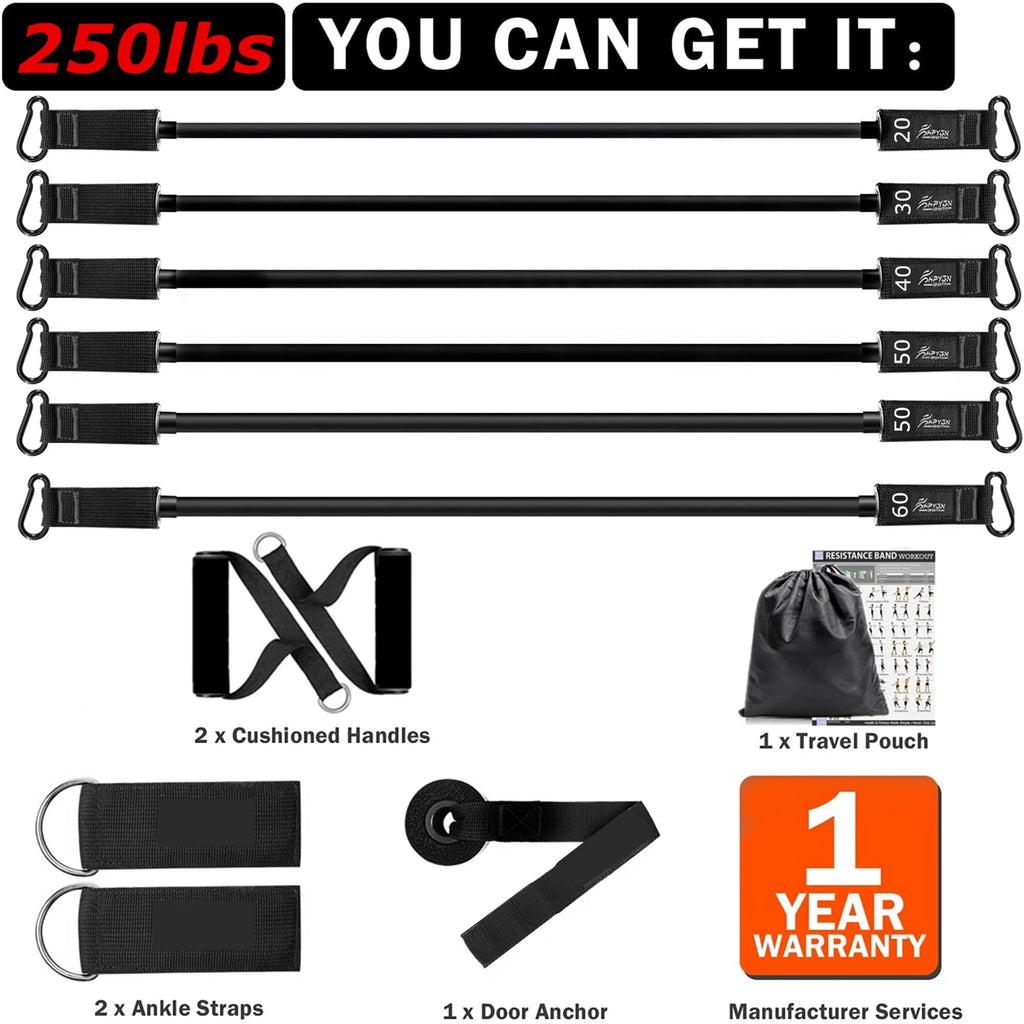 Workout Bar & Resistance Bands Set - Home Gym & Pilates