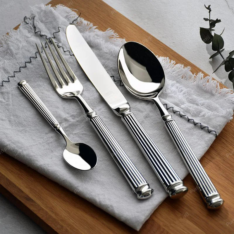 Europe Silver Luxury 18/10 Stainless Steel Roman Column Cutlery Set