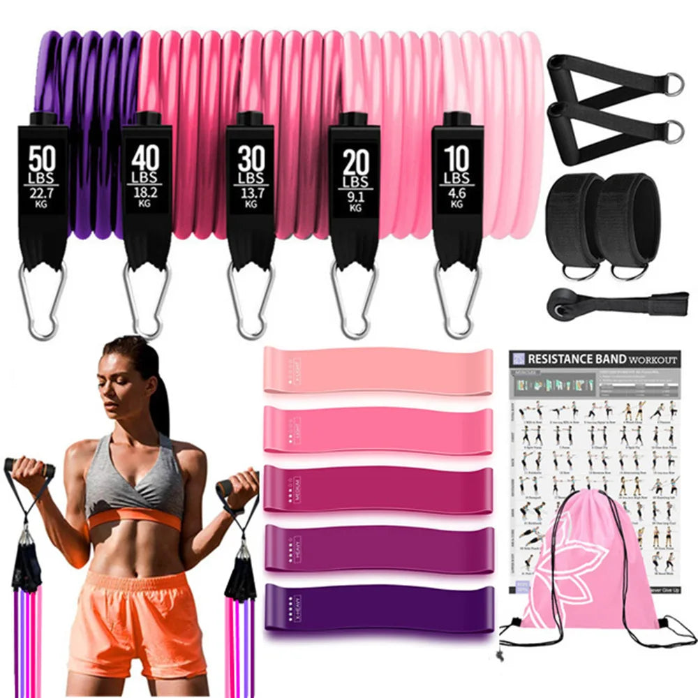 Workout Bar & Resistance Bands Set - Home Gym & Pilates