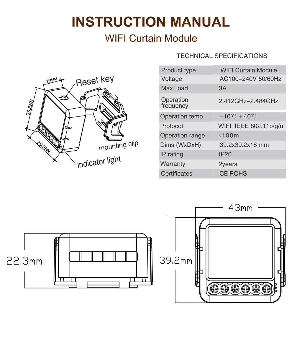 GIRIER Tuya Smart WiFi Curtain Module for Roller Shutters - Alexa & Google Home Compatible