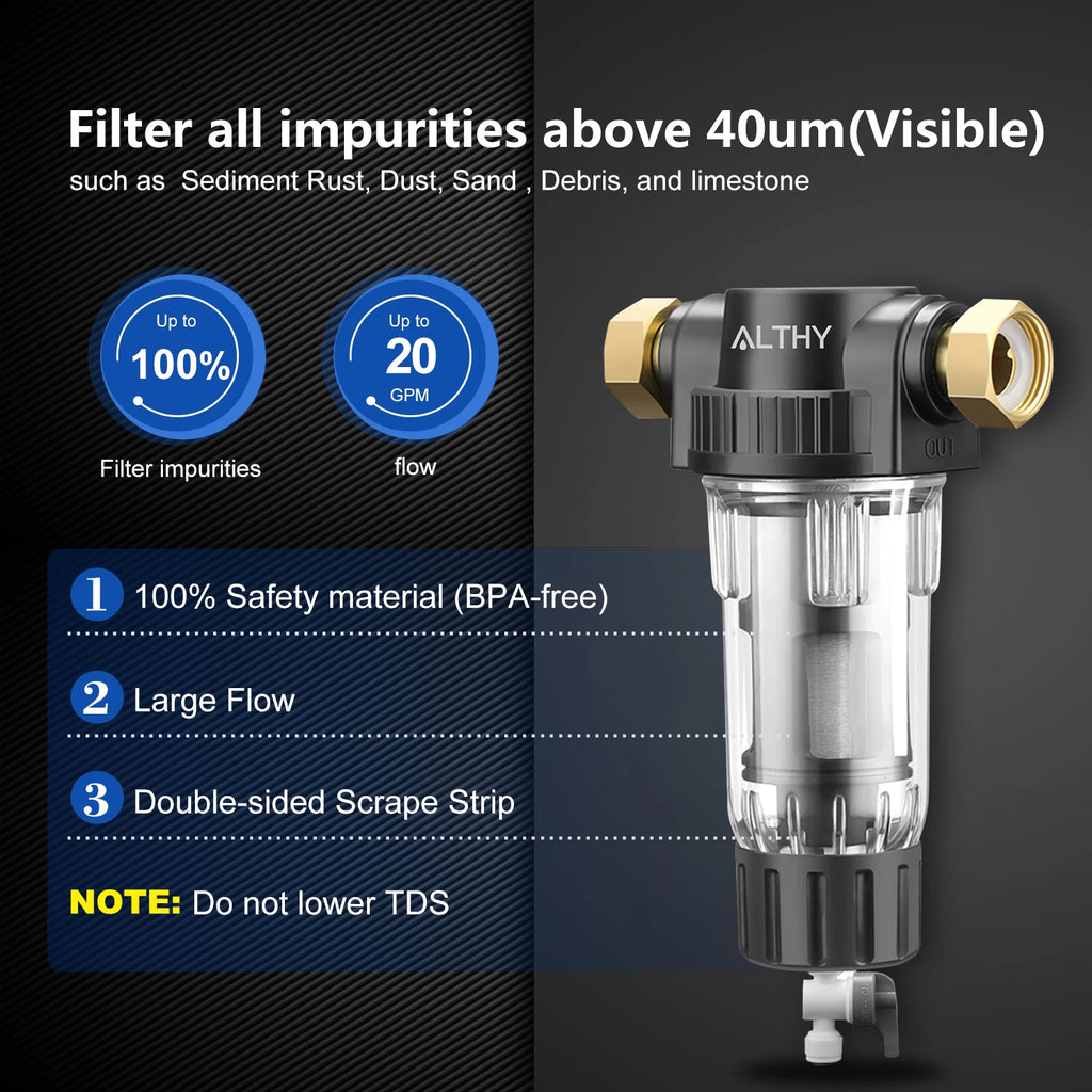 ALTHY Whole House Spin Down Sediment Water Filter Central Prefilter System
