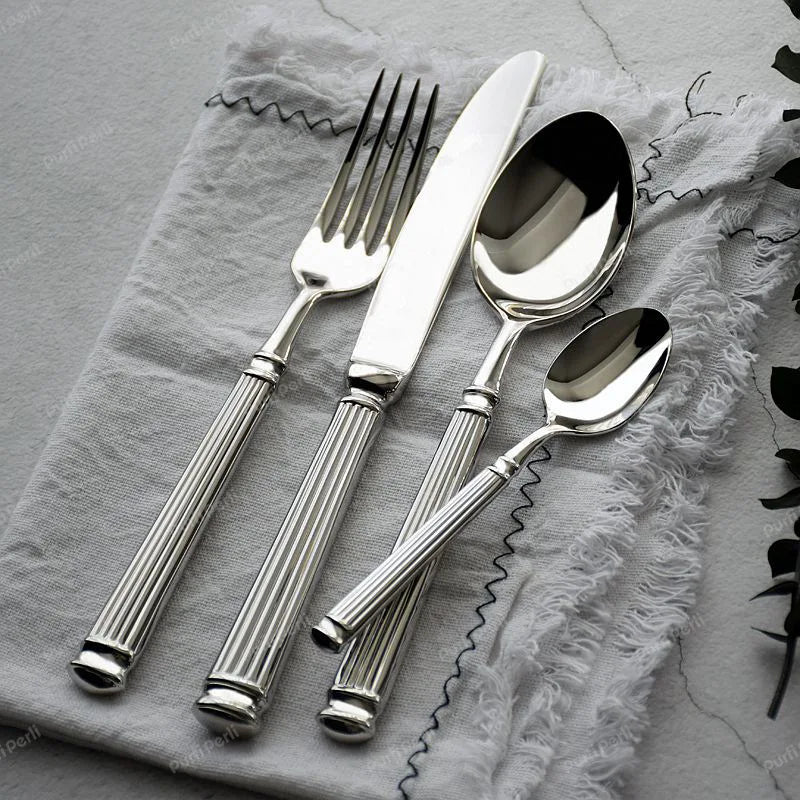 Europe Silver Luxury 18/10 Stainless Steel Roman Column Cutlery Set
