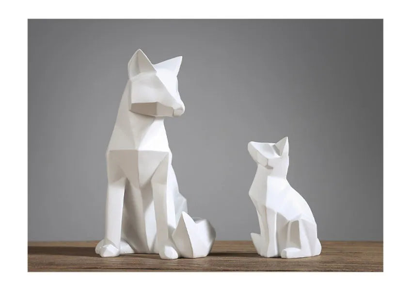 Geometric Fox Sculpture | Modern White Abstract Ornament