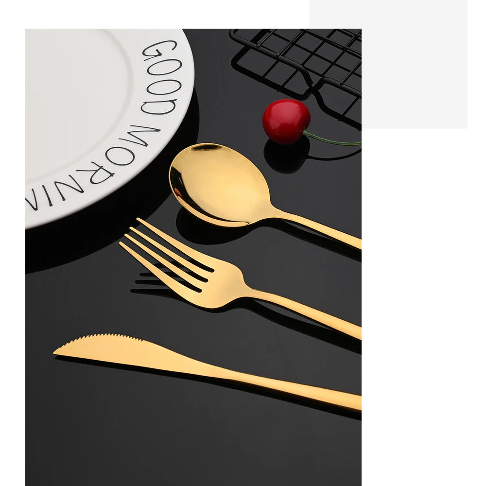 Vabena 30-Piece Black Gold Stainless Steel Dinnerware Set