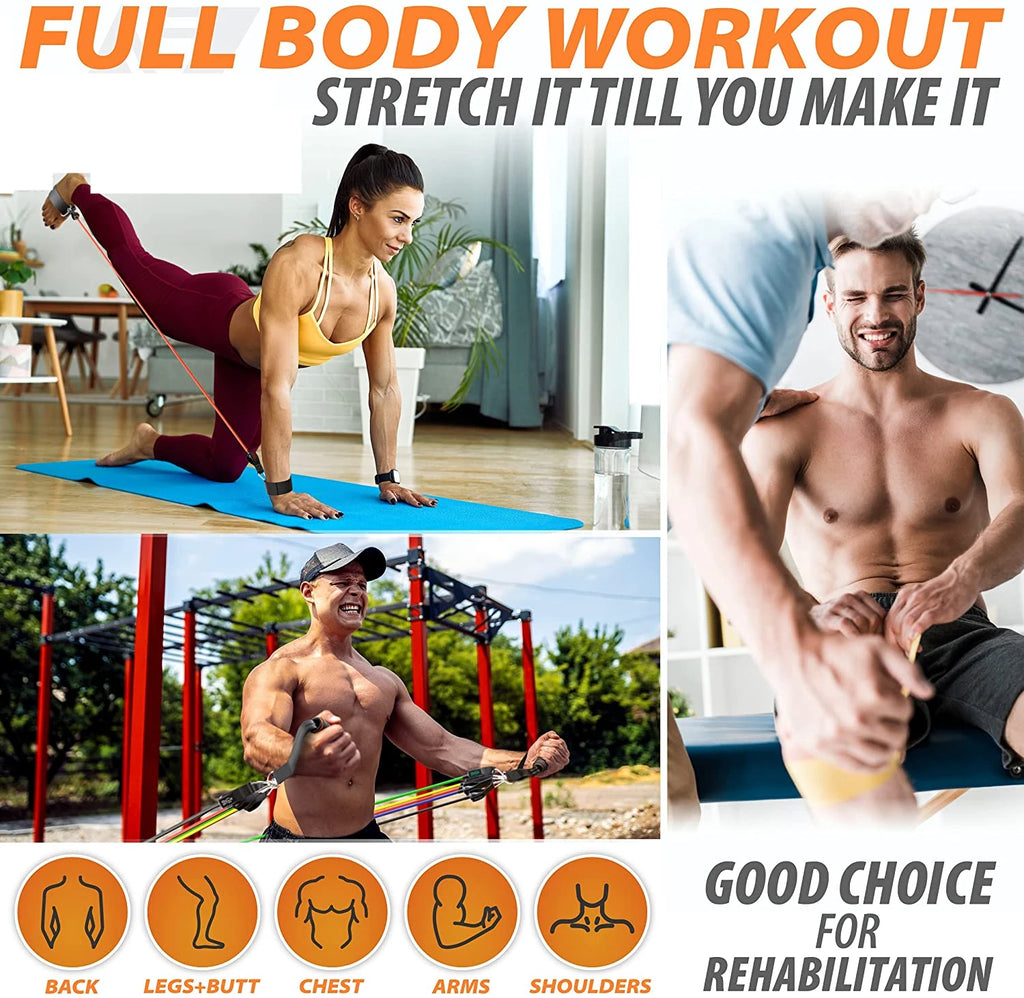 Workout Bar & Resistance Bands Set - Home Gym & Pilates