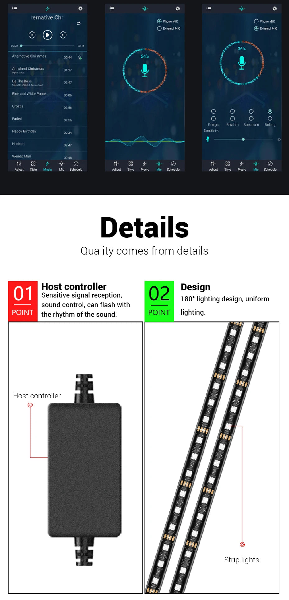 BLALION Flexible Car Underglow LED Light Strip 12V with App Control