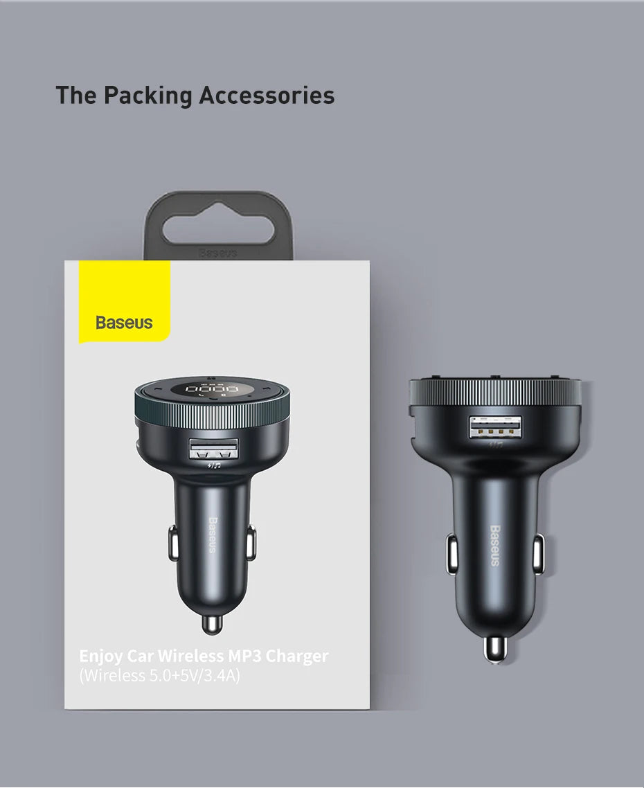 Baseus Bluetooth 5.0 FM Transmitter & Car Charger | Wireless Audio Hands-Free