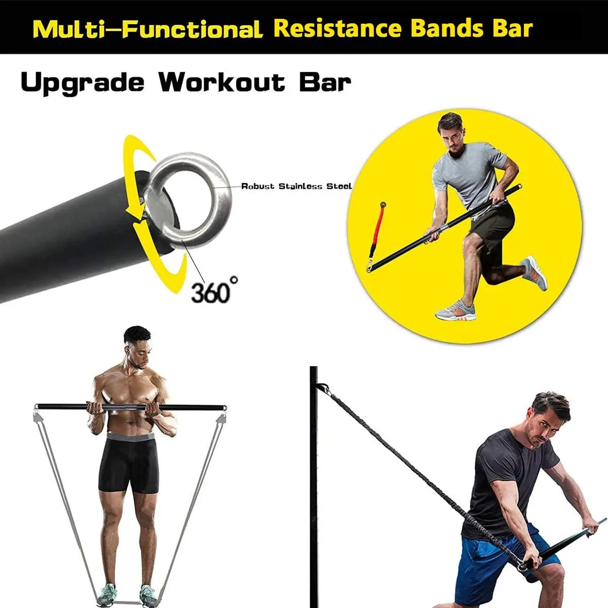 Workout Bar & Resistance Bands Set - Home Gym & Pilates