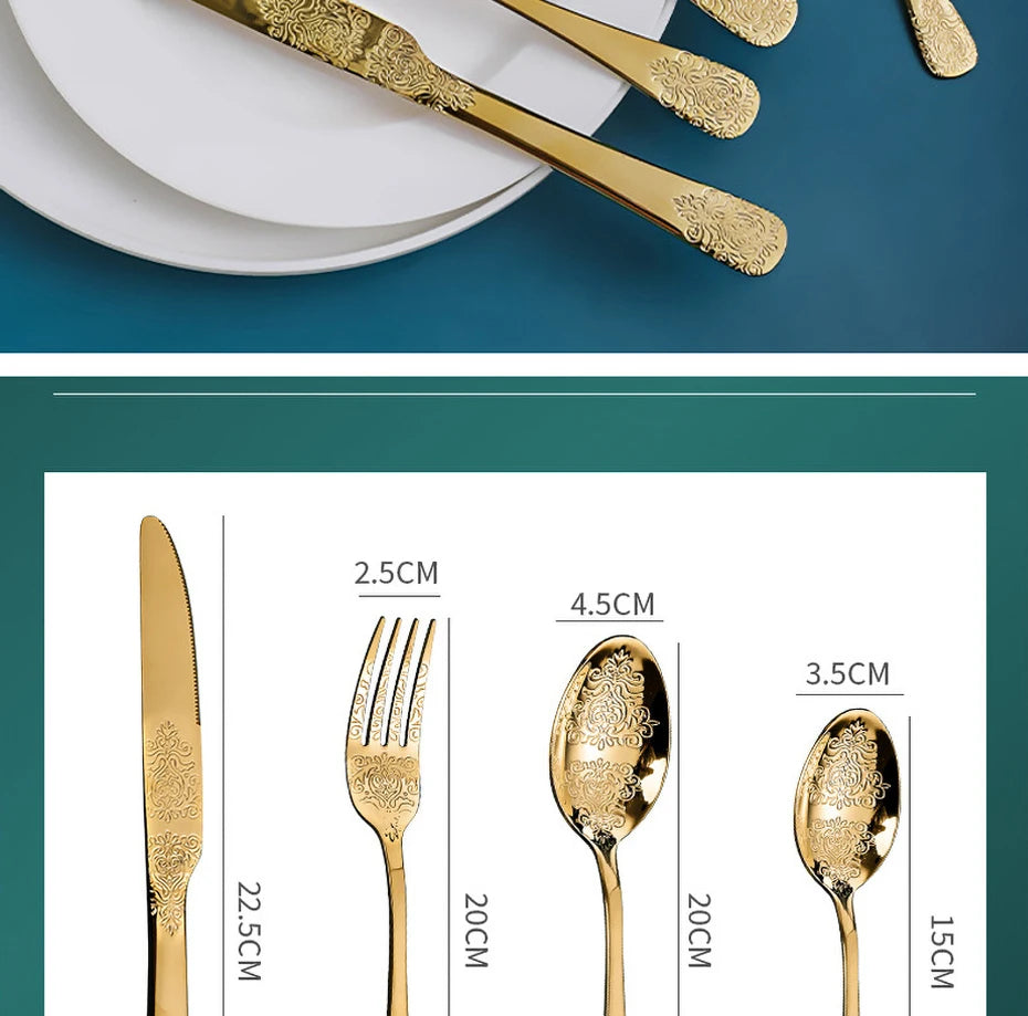 Luxury Vintage Gold Silverware Set | 16/24 Piece Dining Collection