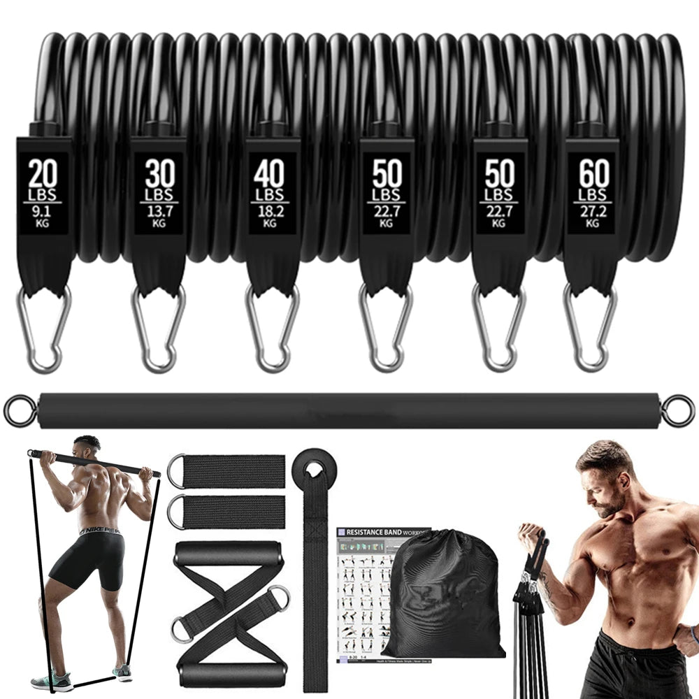 Workout Bar & Resistance Bands Set - Home Gym & Pilates