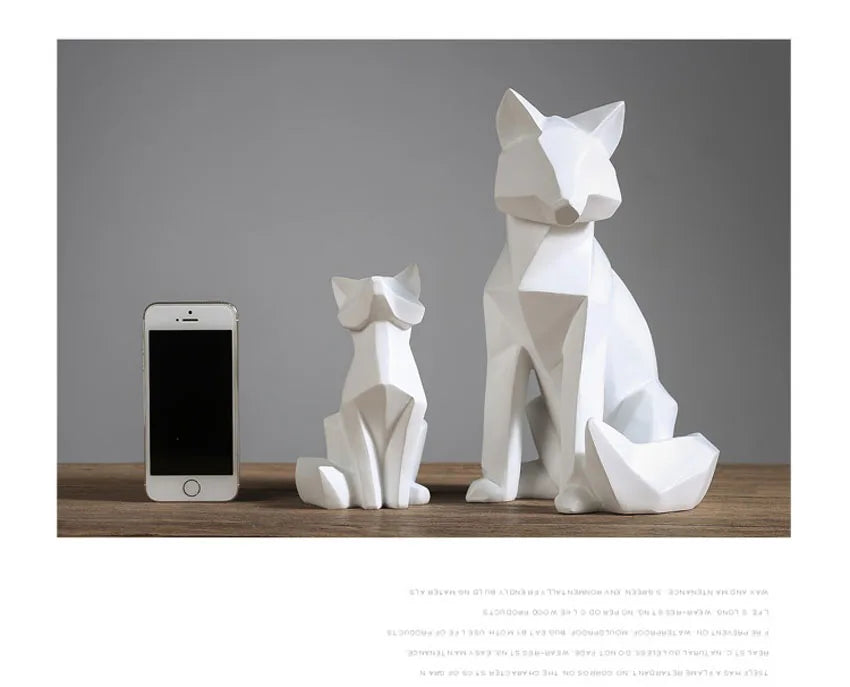 Geometric Fox Sculpture | Modern White Abstract Ornament
