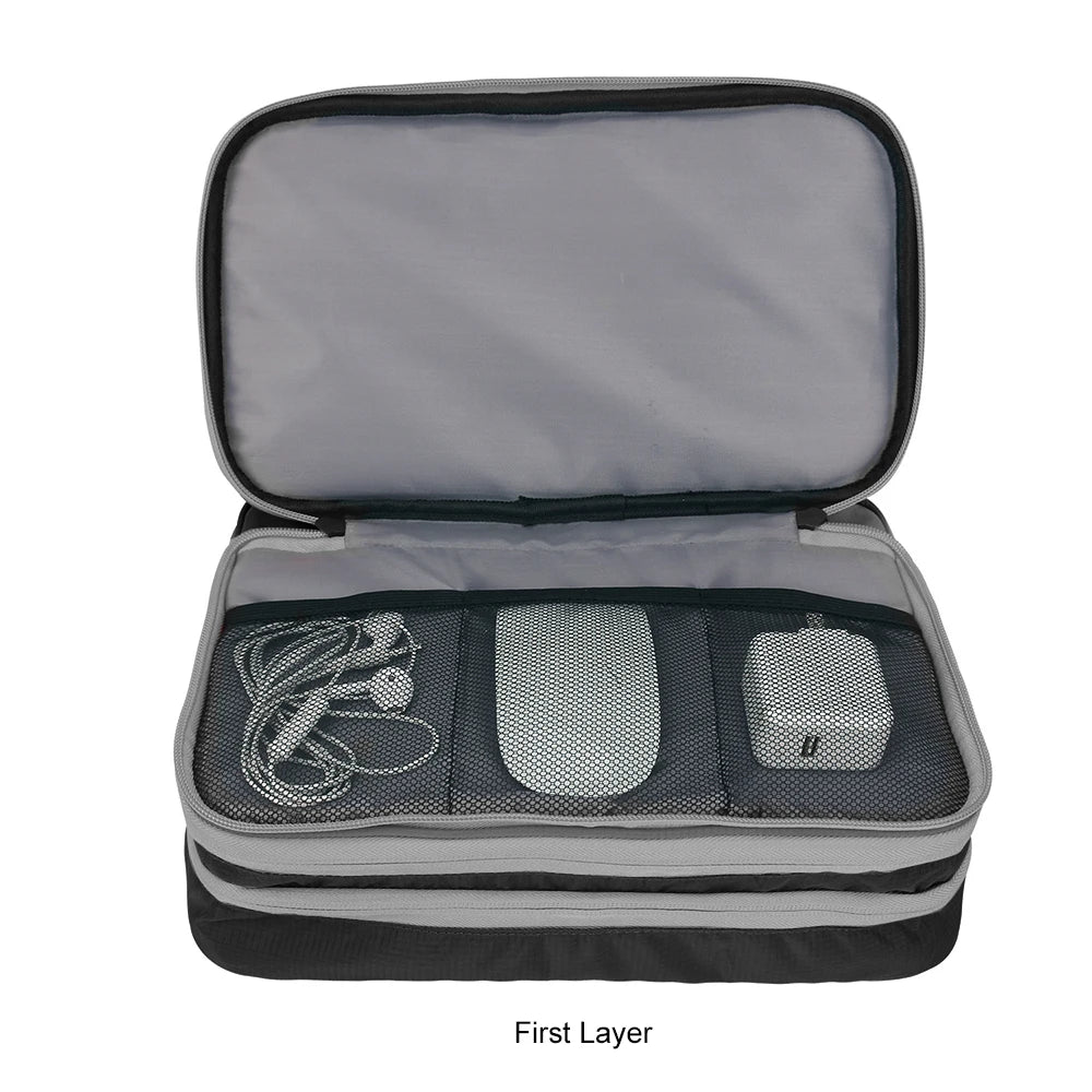 Travel Electronics Organizer Bag | Multi-Layer Cable & Charger Case for iPad