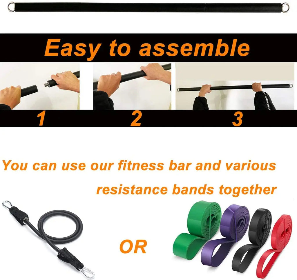 Workout Bar & Resistance Bands Set - Home Gym & Pilates