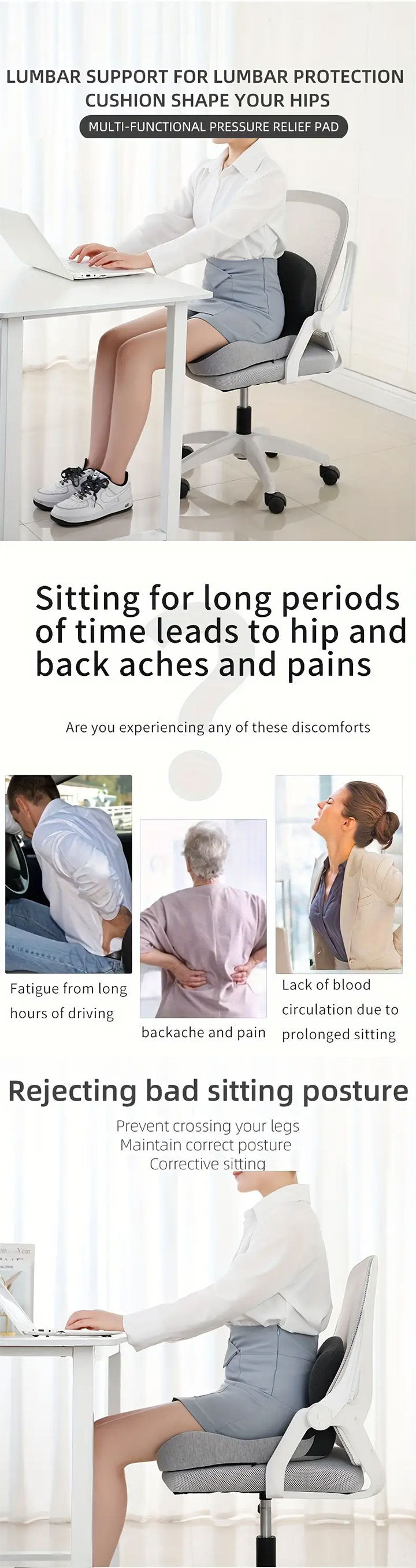 Premium Memory Foam Lumbar & Seat Cushion for Ultimate Comfort
