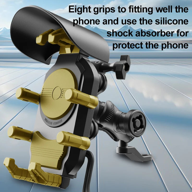 Motorcycle Phone Holder & Fast Charger - Wireless, USB, Type C | Shockproof Bike Mount