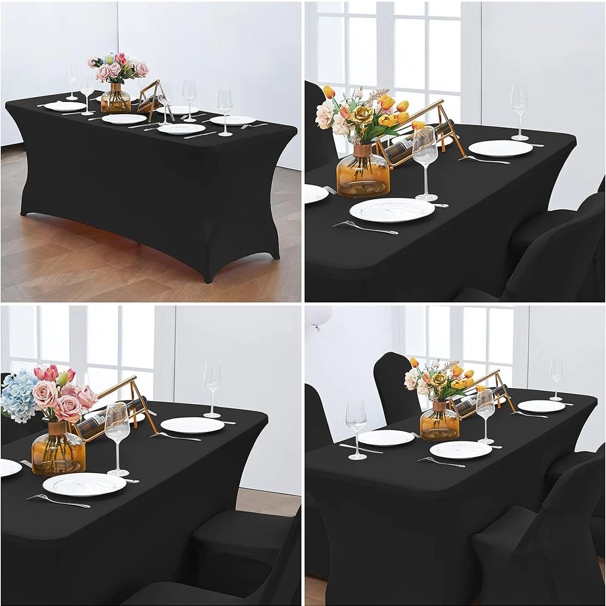 Spandex Tablecloth - Tight Fitted, Washable & Wrinkle Resistant Rectangular Table Cover for Events & Parties