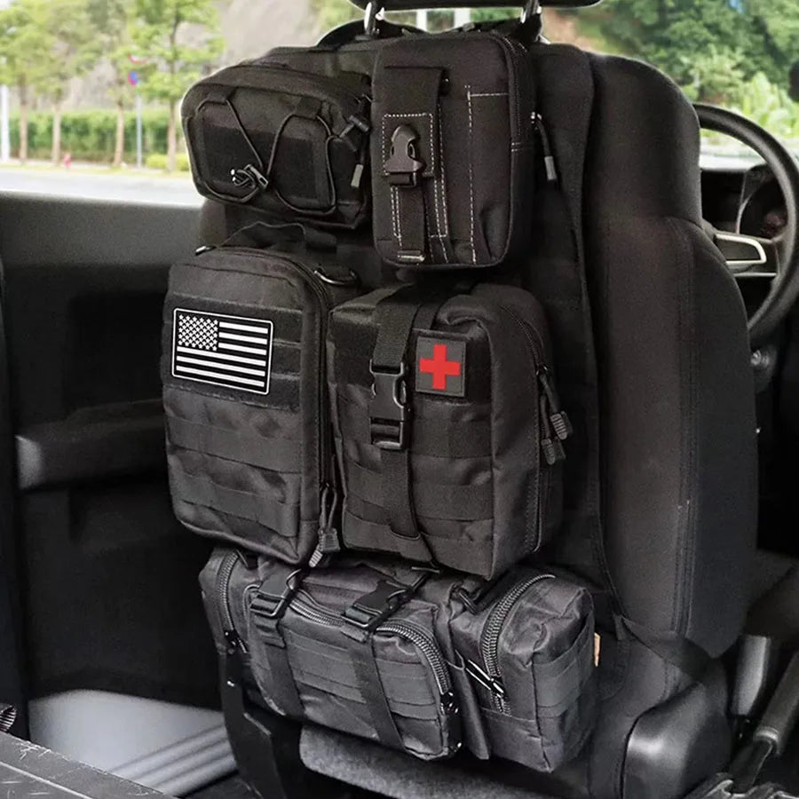Premium 6-in-1 Tactical Car Back Seat Organizer - Heavy-Duty Storage