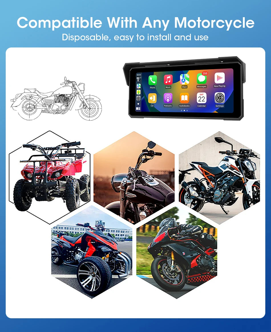 Jansite 8.1" 4K Motorcycle DVR Monitor with CarPlay & GPS