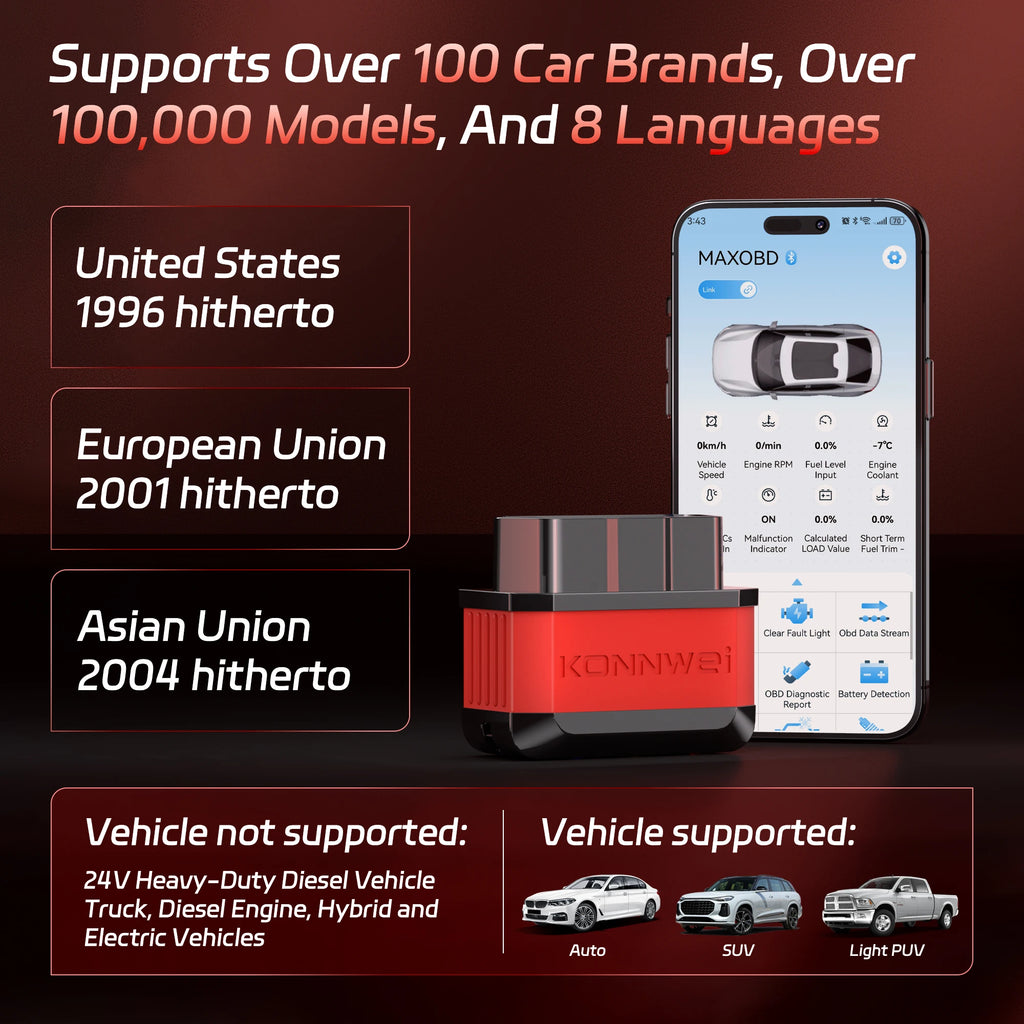 2026 KONNWEI KW905 OBD2 Scanner Bluetooth 5.0 Car Diagnostic Tool