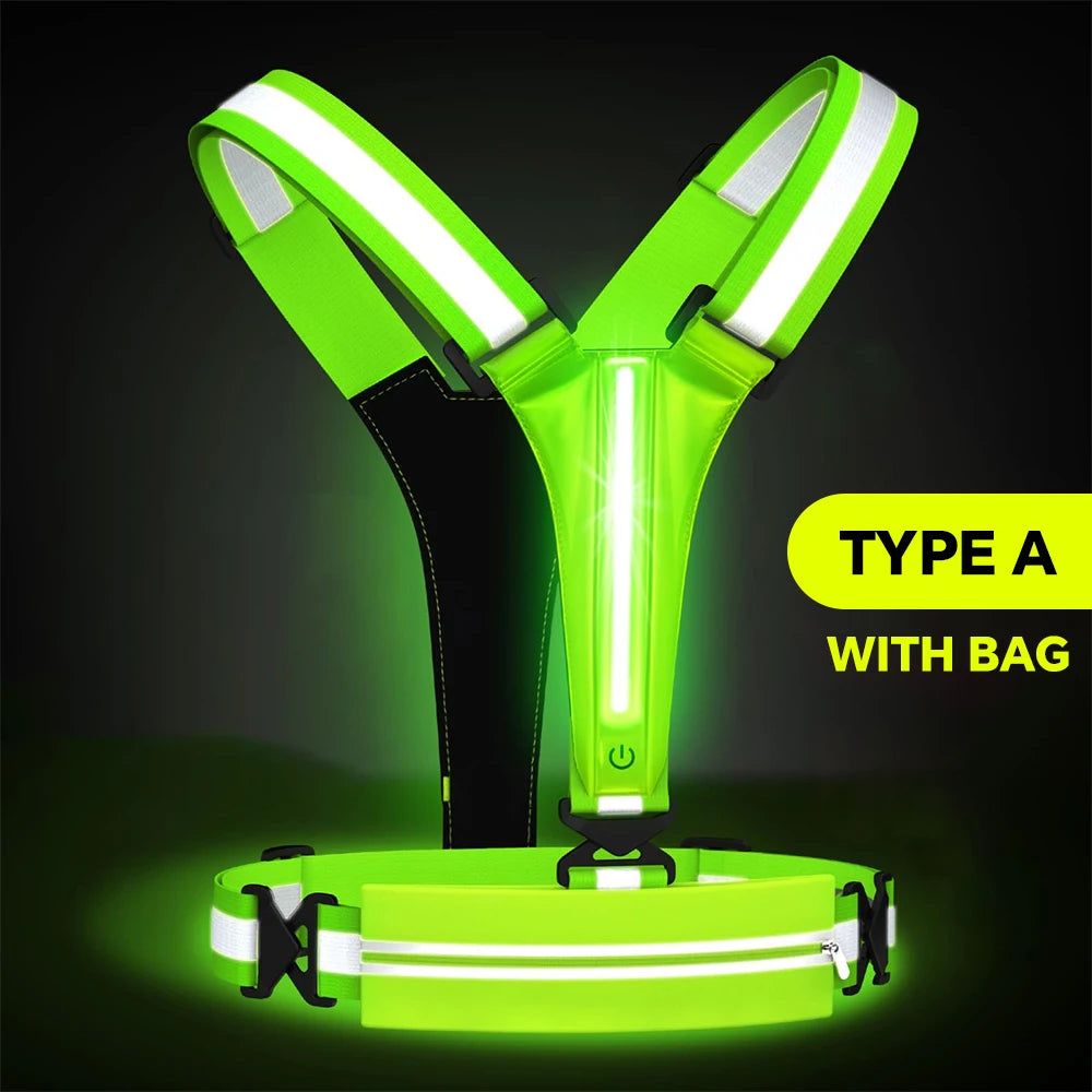Vabena LED Reflective Running Vest - USB Rechargeable & Waterproof Phone Pouch