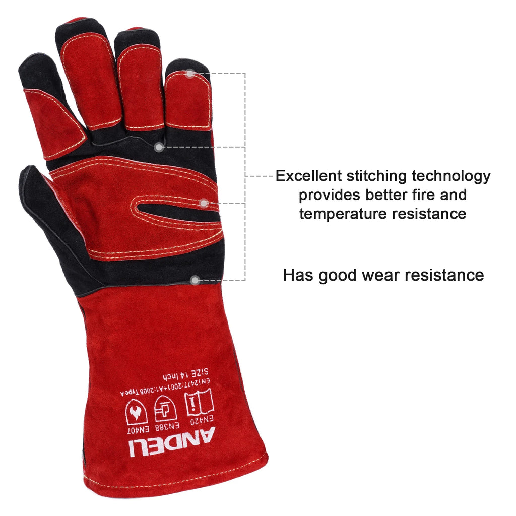 ANDELI 14inch Welding Gloves - TIG/MIG/BBQ Heat Resistant Long Sleeve