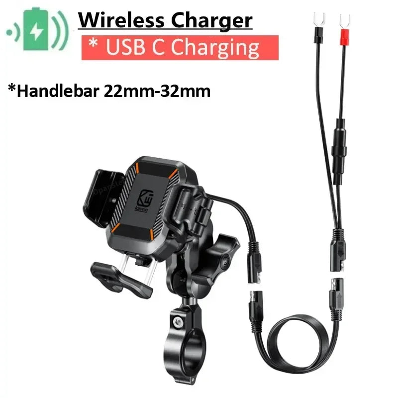 Apex Rush Motorcycle Phone Holder - 15W Wireless & USB-C Fast Charger