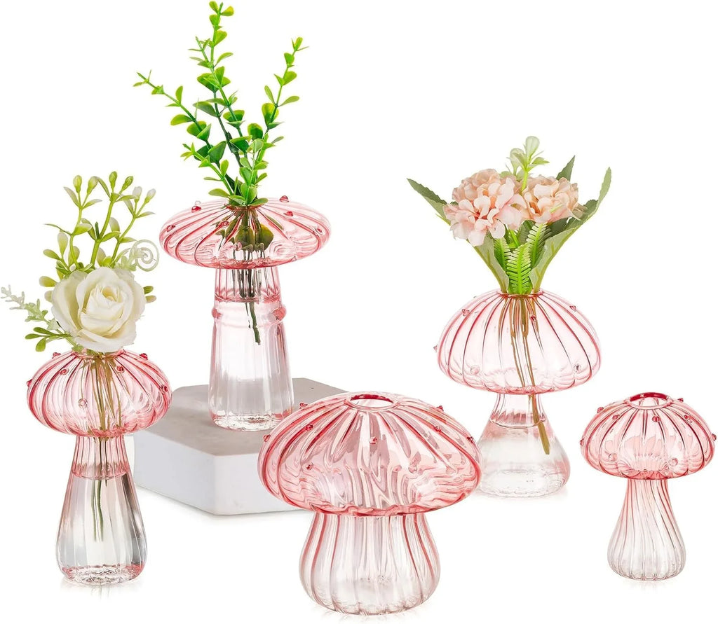 Mushroom Glass Vase Set | Hydroponic Home Decor | Unique Plant Vases