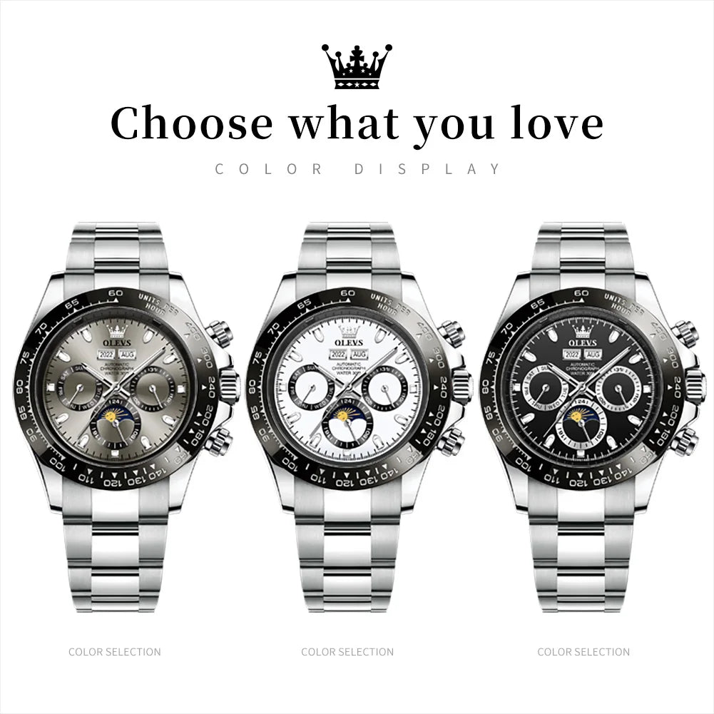 OLEVS 6654 Luxury Automatic Mechanical Chronograph Men's Watch Waterproof Luminous