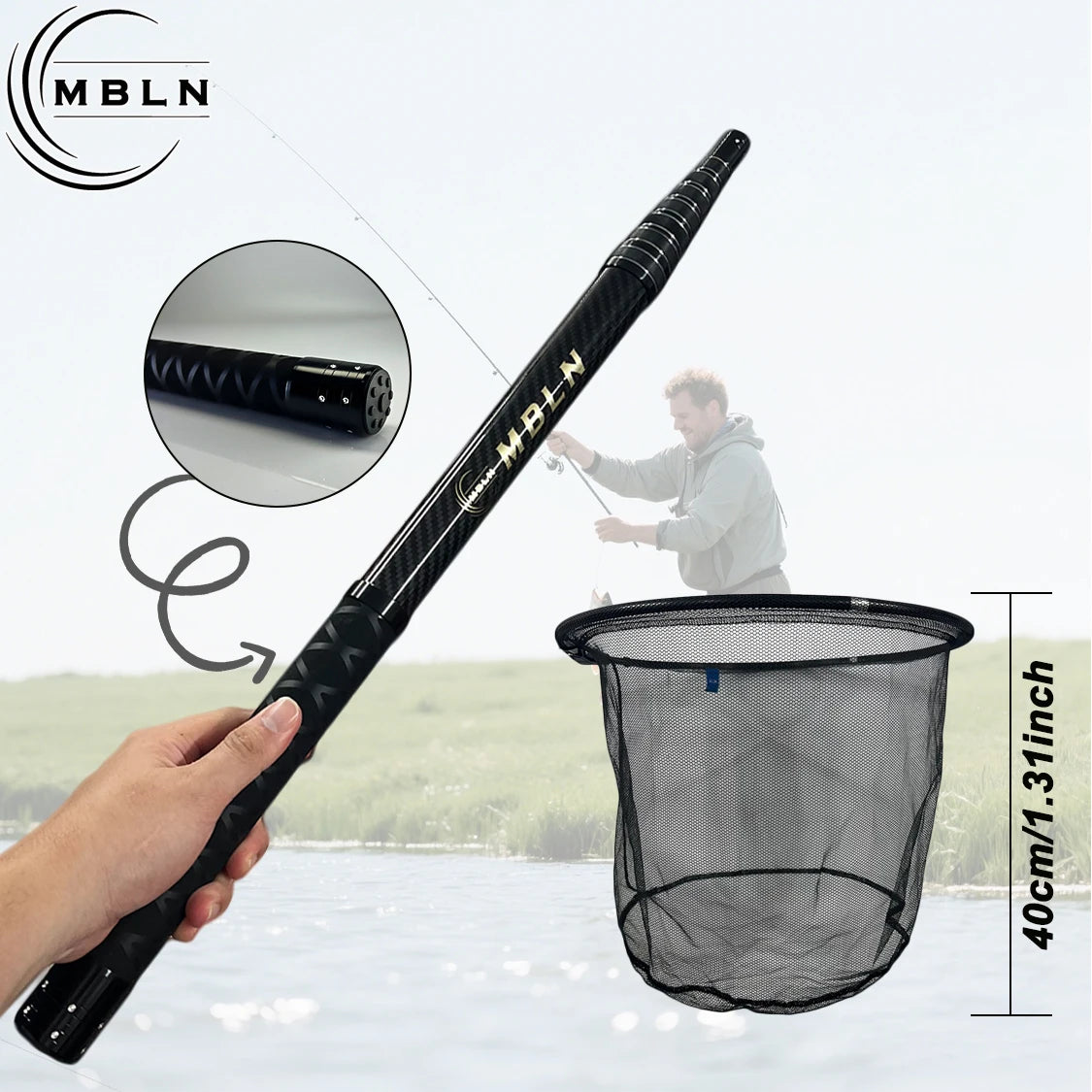 MBLN Carbon Fiber Telescopic Shovel Net | 3m Pole, 45cm Head