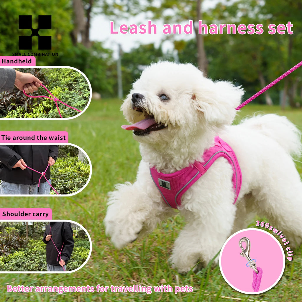 Dog Harness Leash Set - Adjustable, Reflective for Small to Medium Pets