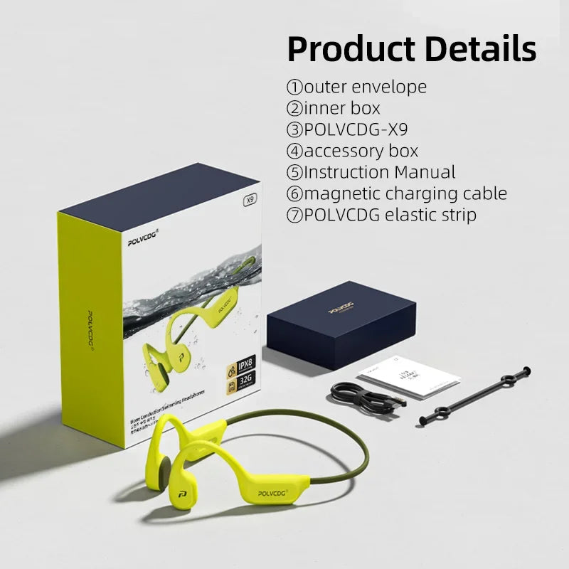 POLVCDG X9 Bone Conduction Headphones - 32GB IPX8 Waterproof