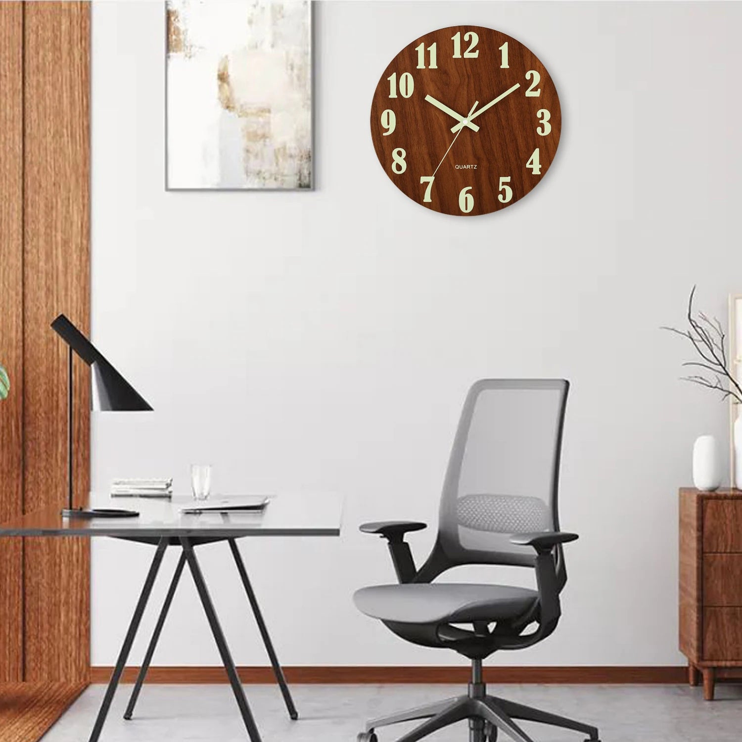 12-inch Luminous Silent Wood Wall Clock - Nordic Night Light Decor
