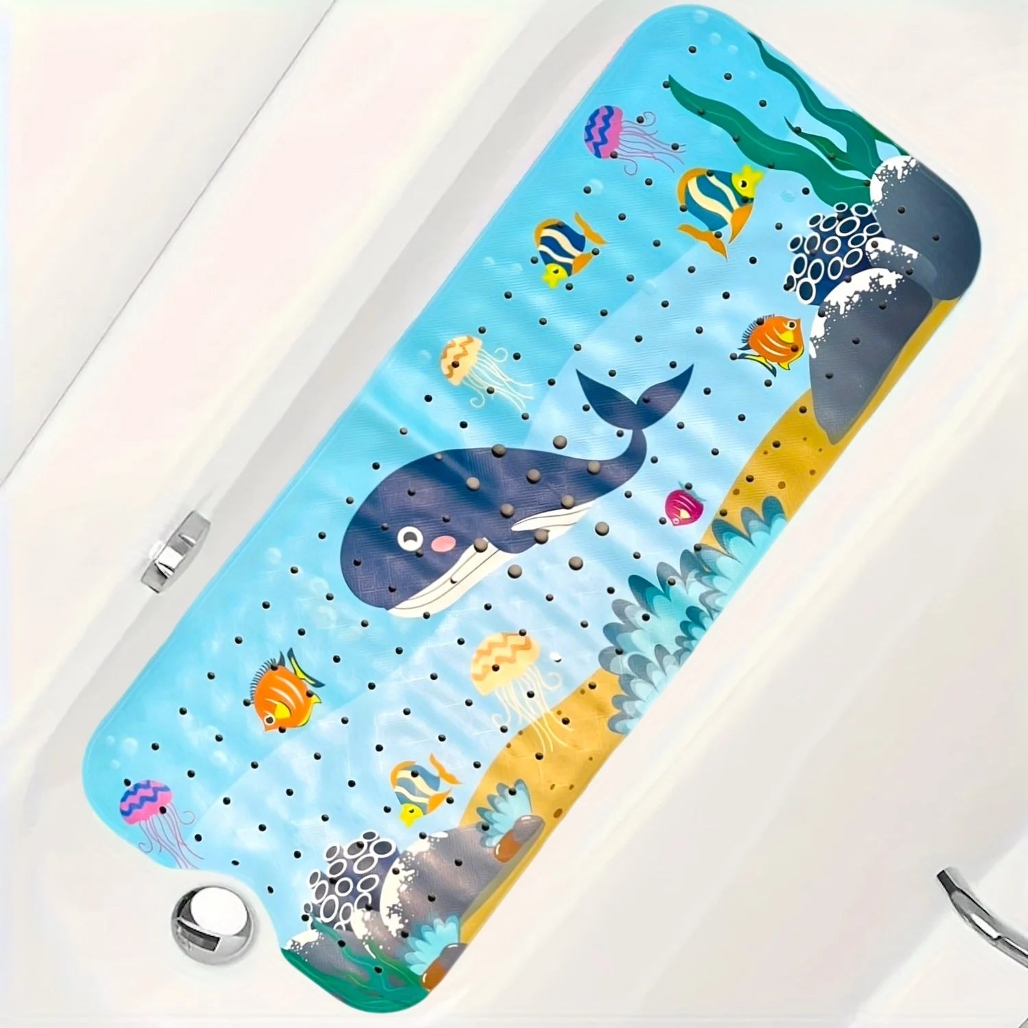 Cartoon Extra Long Bathtub Mat - Non-Slip Shower Mat 40x100cm with Suction Cups & Drain Holes
