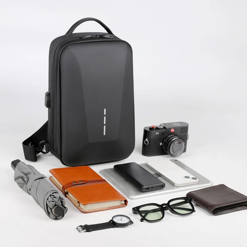Men's Anti-theft Crossbody Bag with USB Charging Port & Combination Lock for Business & Travel