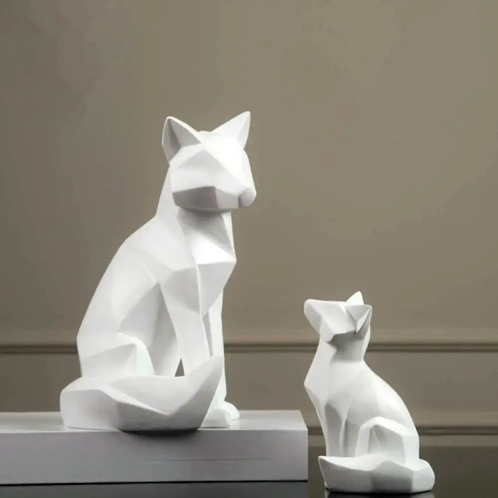 Geometric Fox Sculpture - White Abstract Animal Statue for Modern Home Decor