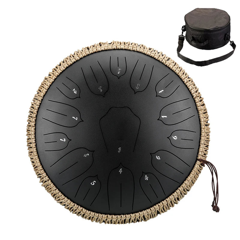 Hluru 13-inch Steel Tongue Drum - 15 Notes D Tone Glucophone Ethereal Percussion