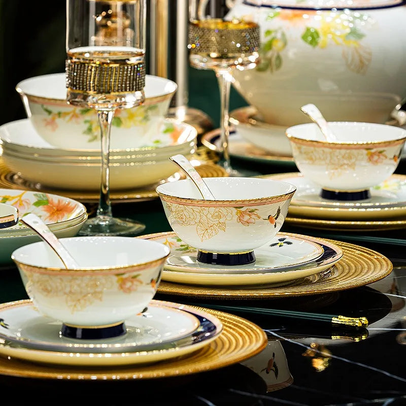 Luxury Gold Rim Bone China Dinnerware Set - 70 Pcs | Fine Dining