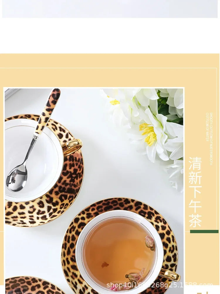 Retro Leopard Bone China Coffee & Tea Set | Luxury Tableware