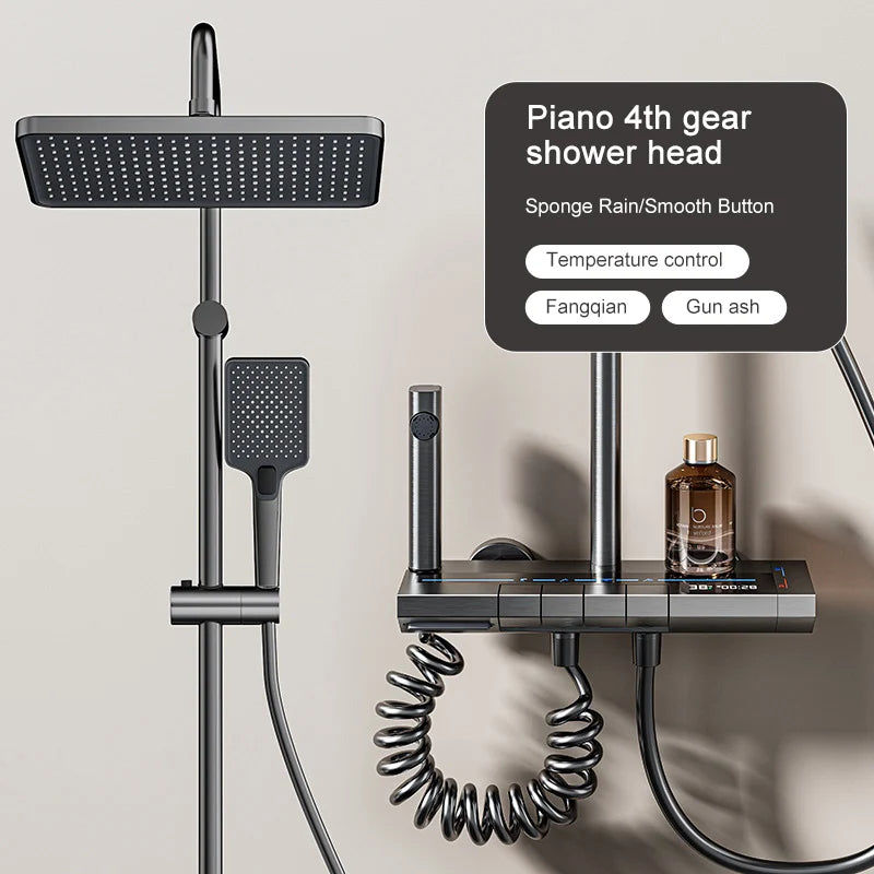 Vabena Grey Piano Button Digital Display Rain Shower System with Ambient Light