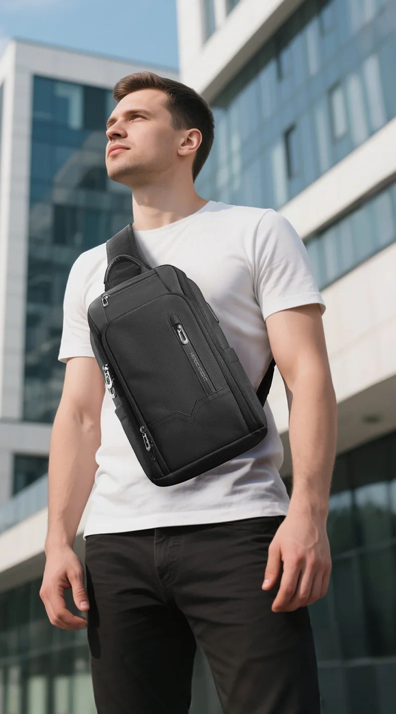 HK Anti-Theft Men's Shoulder Bag | Waterproof USB Chest Sling